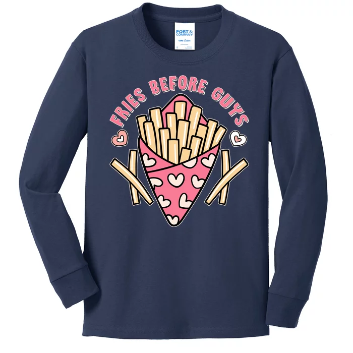 Funny Valentines Day Fries Before Guys French Fries Lover Kids Long Sleeve Shirt