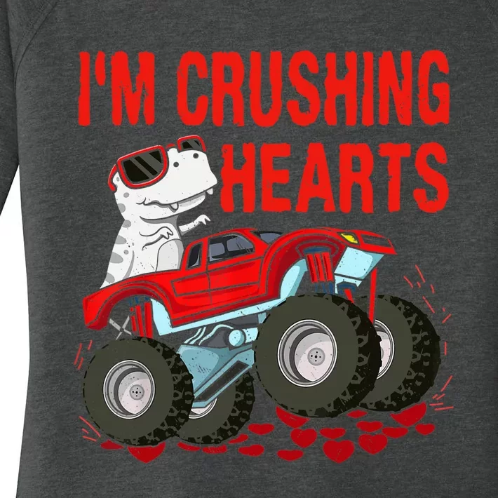 Funny Valentines Day Gifts Dino Trex Monster Truck Women's Perfect Tri Tunic Long Sleeve Shirt