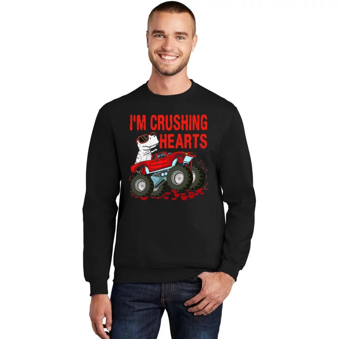 Funny Valentines Day Gifts Dino Trex Monster Truck Tall Sweatshirt