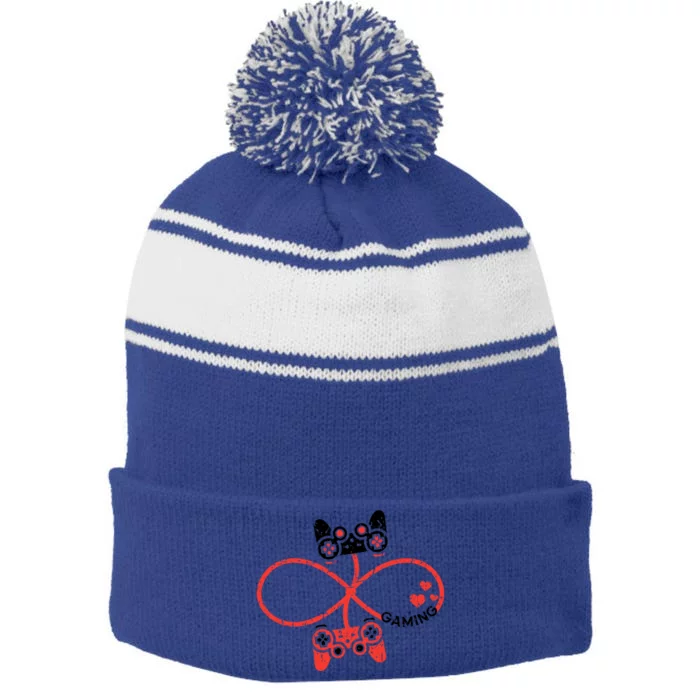 Funny Valentine's Day Gamer Cute Gift Stripe Pom Pom Beanie