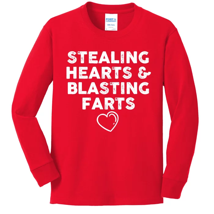 Funny ValentineS Day Stealing Hearts And Blasting Farts Kids Long Sleeve Shirt