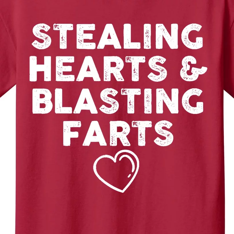 Funny ValentineS Day Stealing Hearts And Blasting Farts Kids T-Shirt