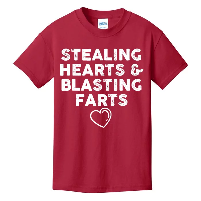 Funny ValentineS Day Stealing Hearts And Blasting Farts Kids T-Shirt