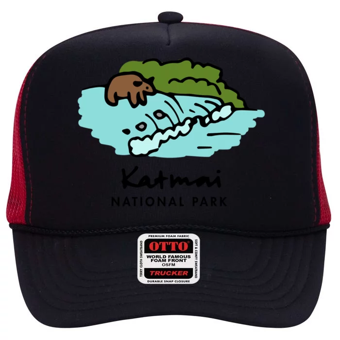 Family Vacation Design Cute Gift Retro Katmai National Park Gift High Crown Mesh Trucker Hat