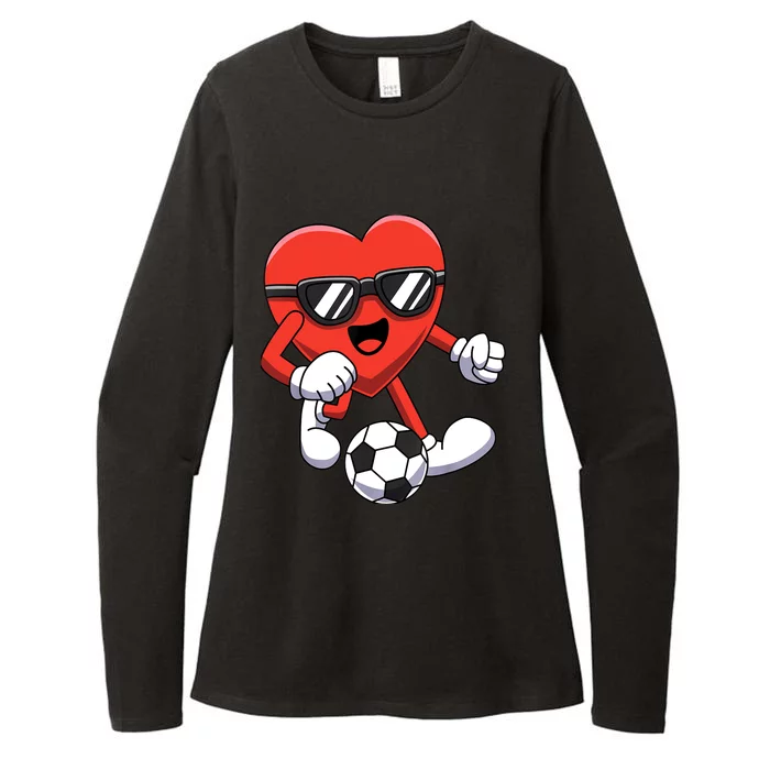 Funny Valentines Day Heart Playing Soccer Boy Girl Womens CVC Long Sleeve Shirt