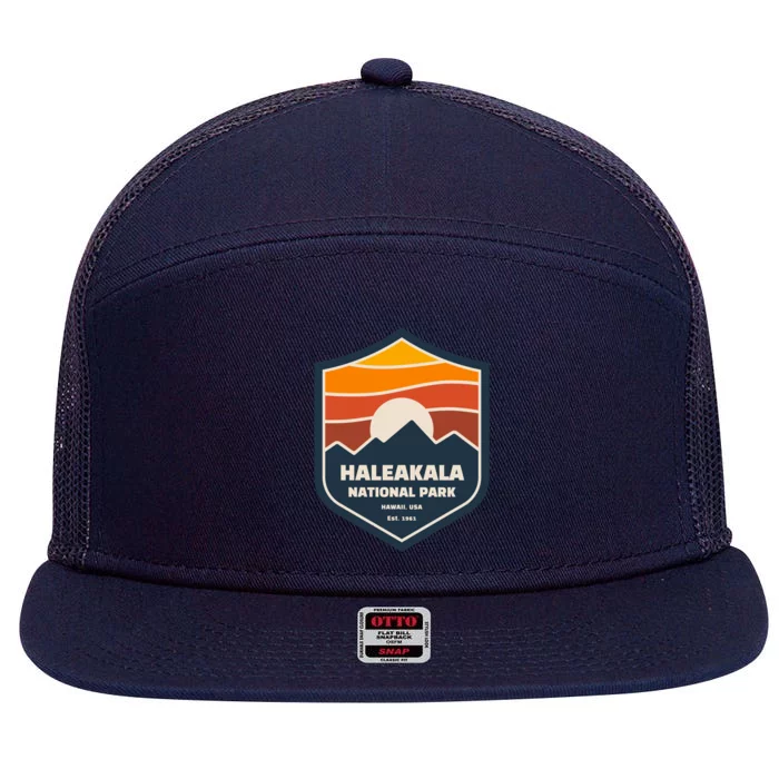 Family Vacation Design Retro Haleakala National Park Gift 7 Panel Mesh Trucker Snapback Hat