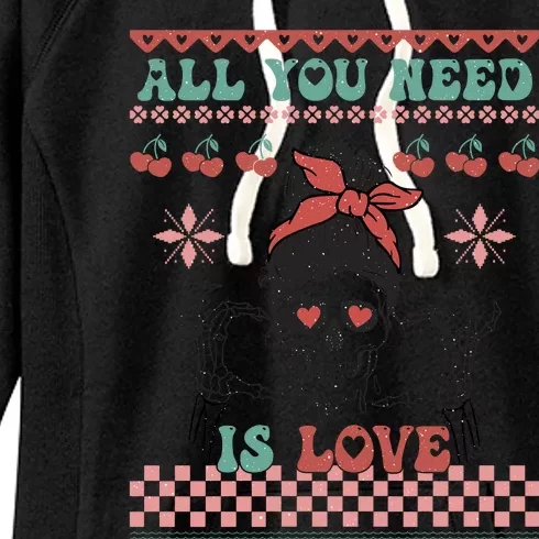 Funny Valentine's Day All You Need Is Love Skull Face Women's Fleece Hoodie