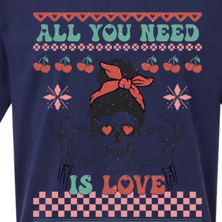 Funny Valentine's Day All You Need Is Love Skull Face Sueded Cloud Jersey T-Shirt