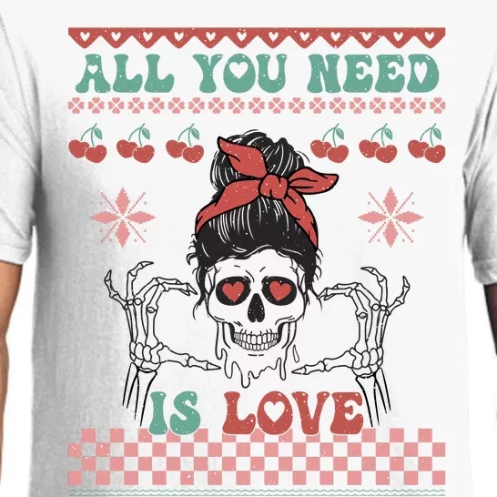 Funny Valentine's Day All You Need Is Love Skull Face Pajama Set