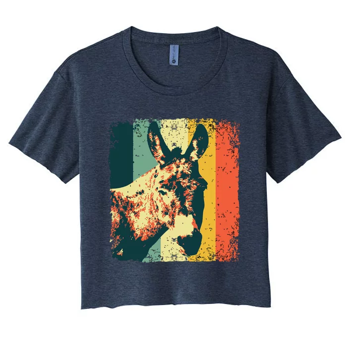 Funny Vintage Donkey Design For Safari Mule Equine Women's Crop Top Tee