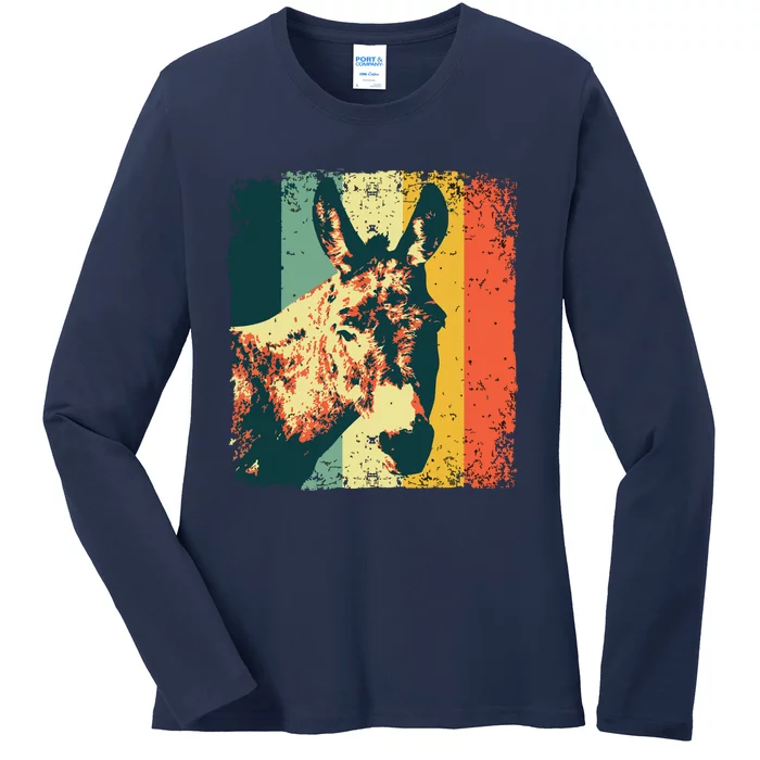 Funny Vintage Donkey Design For Safari Mule Equine Ladies Long Sleeve Shirt