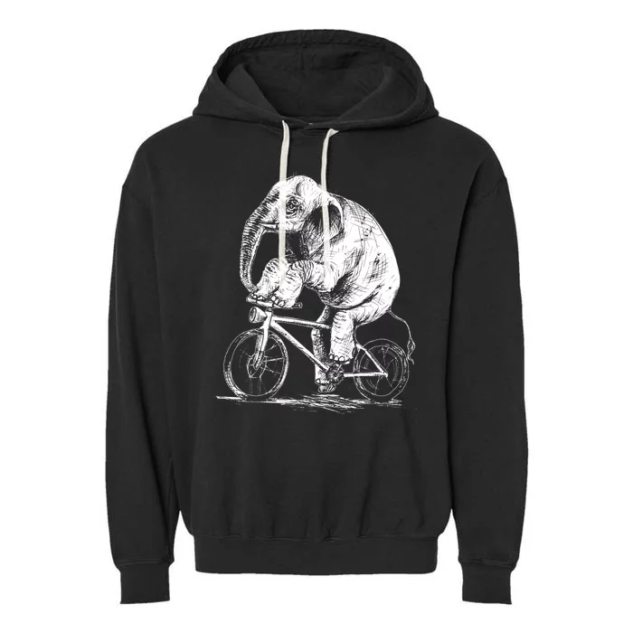 Funny Vintage Elephant On Bike Bicycle Garment-Dyed Fleece Hoodie