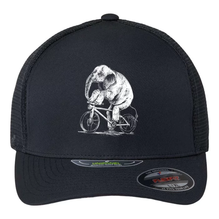 Funny Vintage Elephant On Bike Bicycle Flexfit Unipanel Trucker Cap