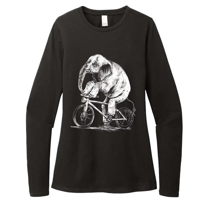 Funny Vintage Elephant On Bike Bicycle Womens CVC Long Sleeve Shirt