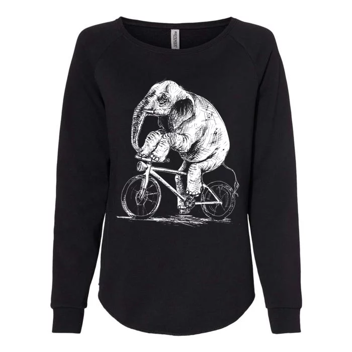 Funny Vintage Elephant On Bike Bicycle Womens California Wash Sweatshirt