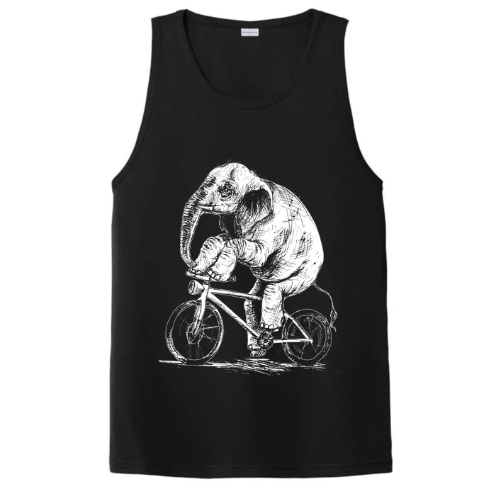 Funny Vintage Elephant On Bike Bicycle Performance Tank