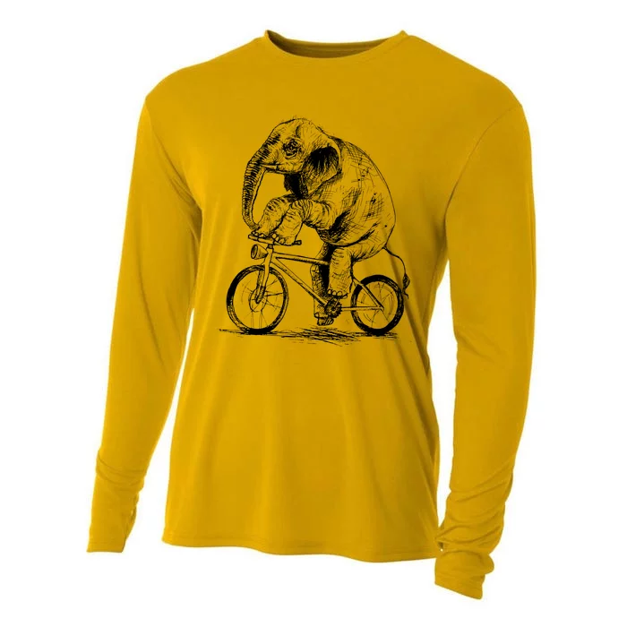 Funny Vintage Elephant On Bike Bicycle Cooling Performance Long Sleeve Crew