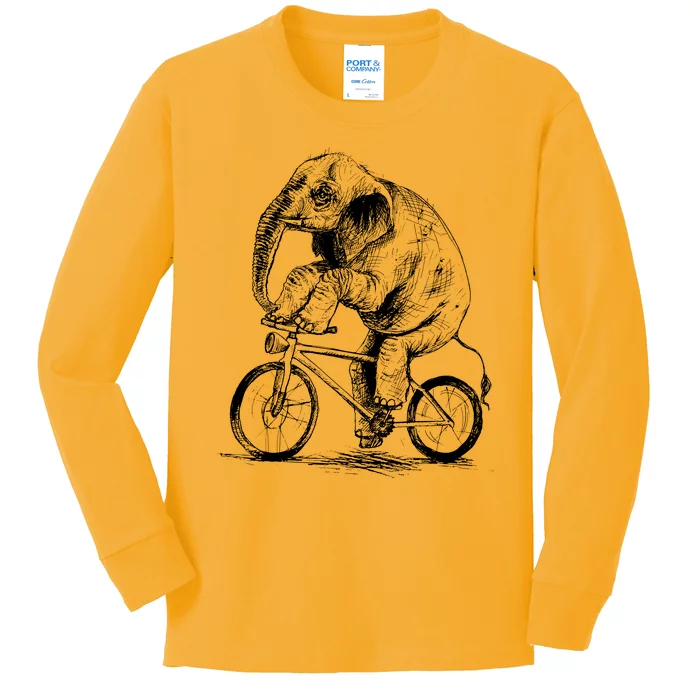 Funny Vintage Elephant On Bike Bicycle Kids Long Sleeve Shirt