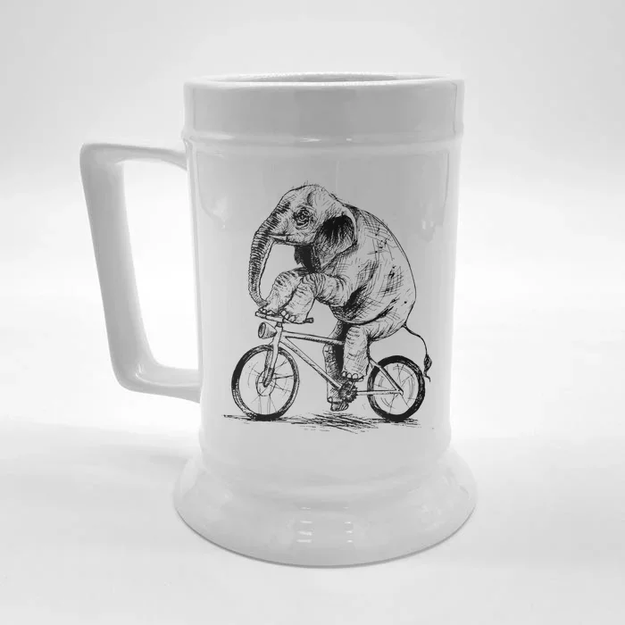 Funny Vintage Elephant On Bike Bicycle Front & Back Beer Stein