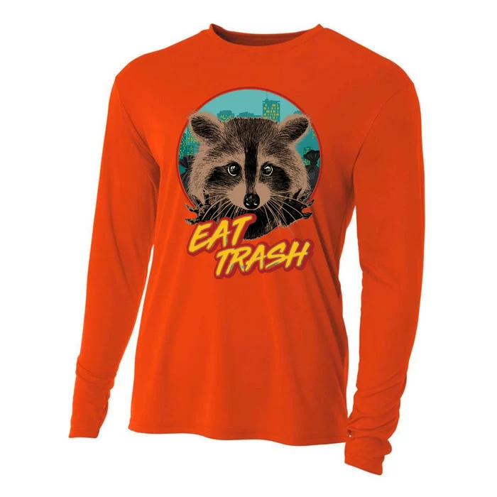 Funny Vintage Eat Trash Raccoon Cooling Performance Long Sleeve Crew