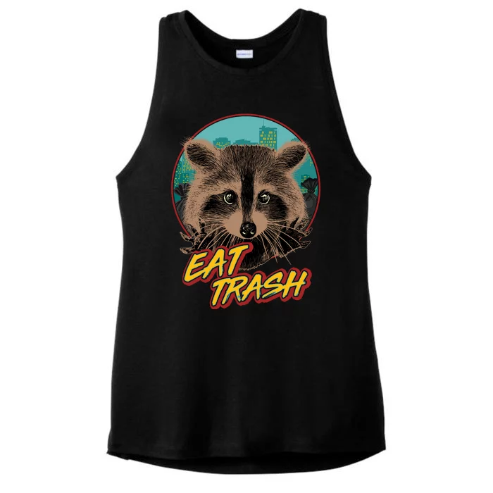 Funny Vintage Eat Trash Raccoon Ladies Tri-Blend Wicking Tank