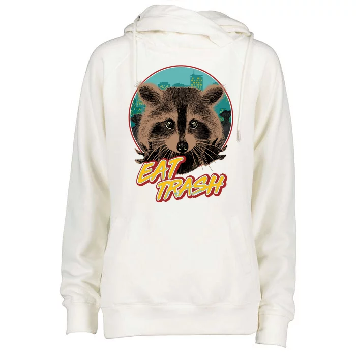 Funny Vintage Eat Trash Raccoon Womens Funnel Neck Pullover Hood