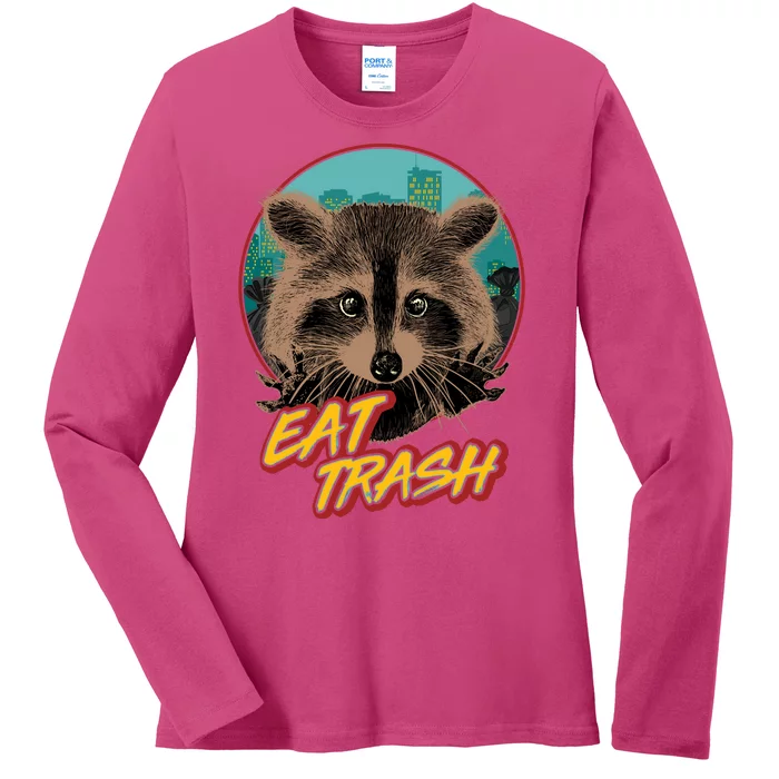 Funny Vintage Eat Trash Raccoon Ladies Long Sleeve Shirt