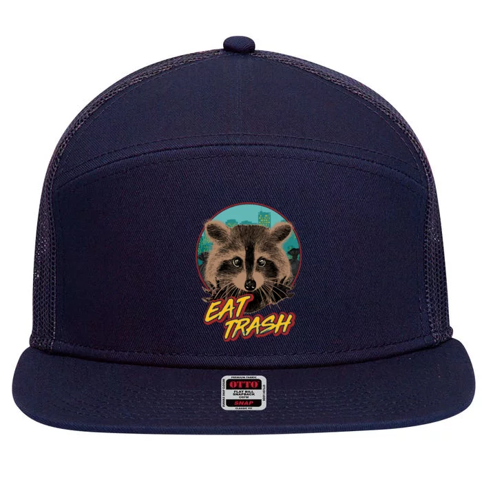 Funny Vintage Eat Trash Raccoon 7 Panel Mesh Trucker Snapback Hat