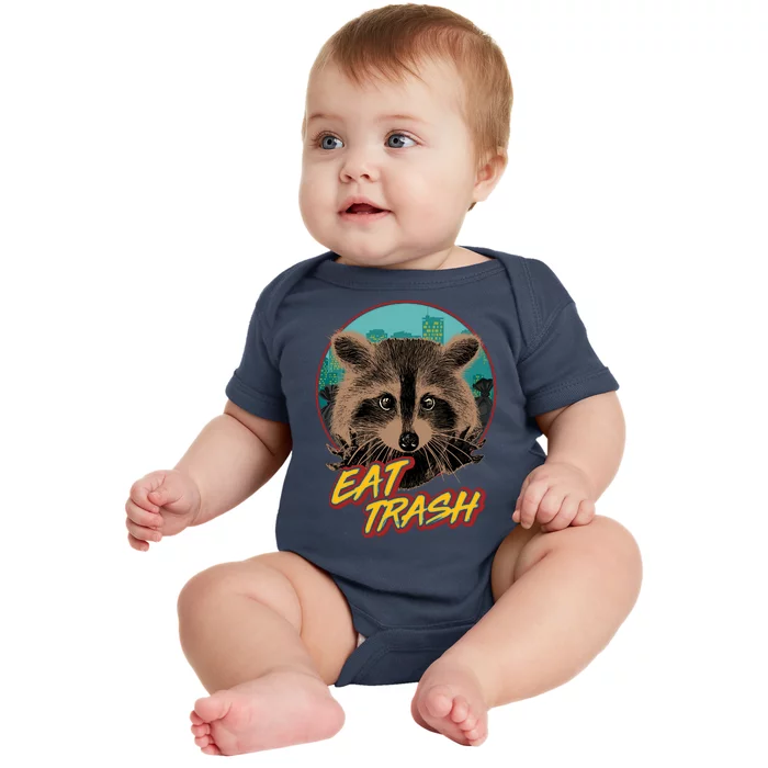 Funny Vintage Eat Trash Raccoon Baby Bodysuit