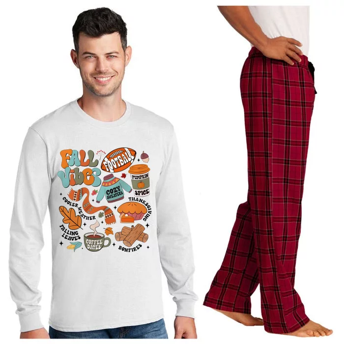 Fall Vibes Football Pumpkin Spice Falling Leaves Coffee Dates Long Sleeve Pajama Set