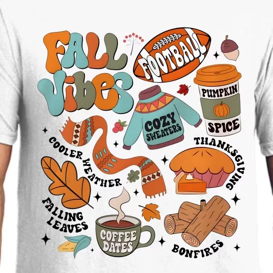 Fall Vibes Football Pumpkin Spice Falling Leaves Coffee Dates Pajama Set