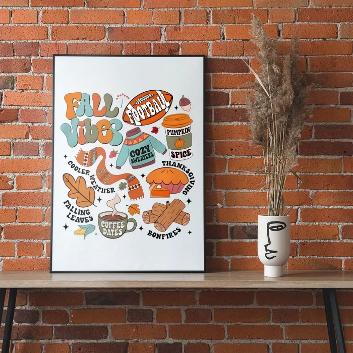 Fall Vibes Football Pumpkin Spice Falling Leaves Coffee Dates Poster