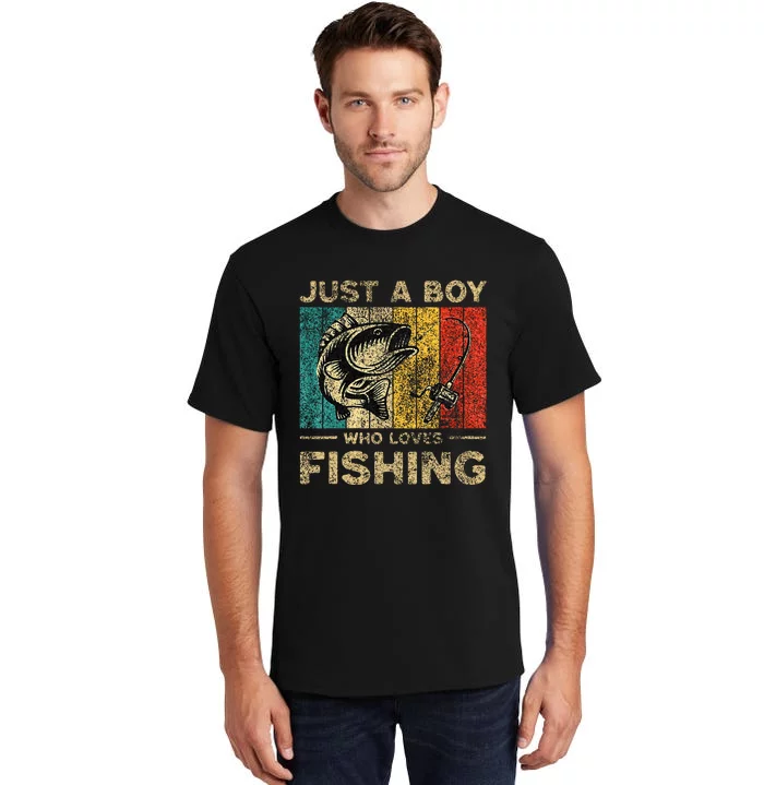 Funny Vintage Fishing Jokes Boy Fisherman Bass Fish Tall T-Shirt