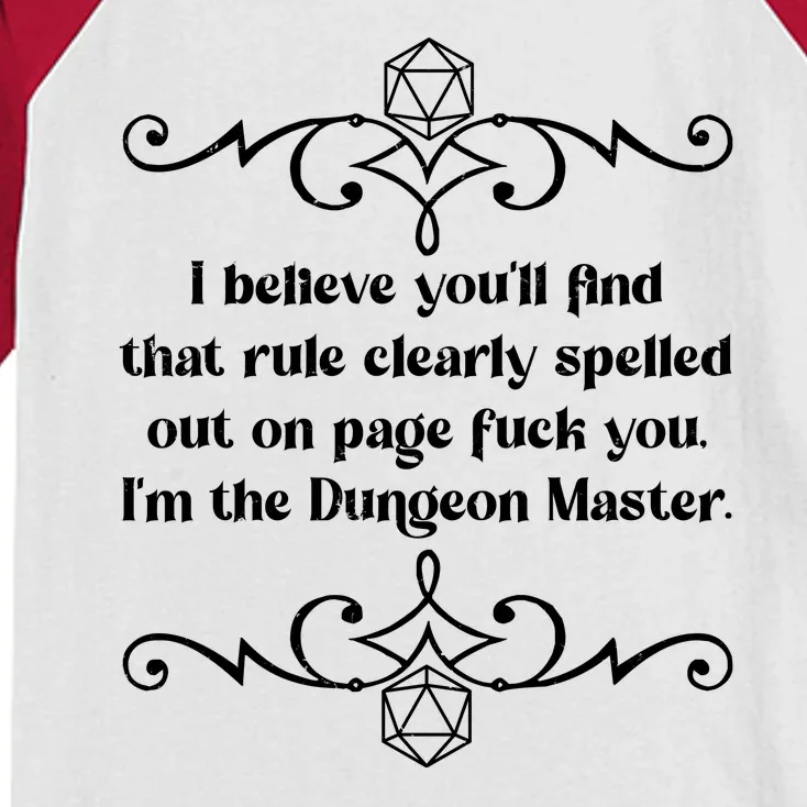 Funny Vintage Fuck You I'm The Dungeon Master Kids Colorblock Raglan Jersey