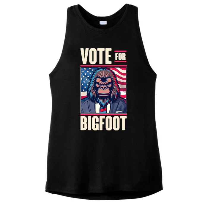 Funny Vote For Bigfoot 2024 Election Ladies Tri-Blend Wicking Tank