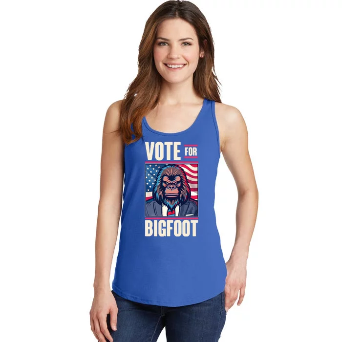 Funny Vote For Bigfoot 2024 Election Ladies Essential Tank