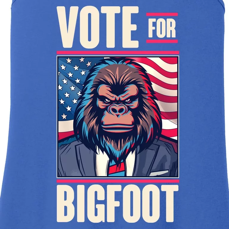 Funny Vote For Bigfoot 2024 Election Ladies Essential Tank