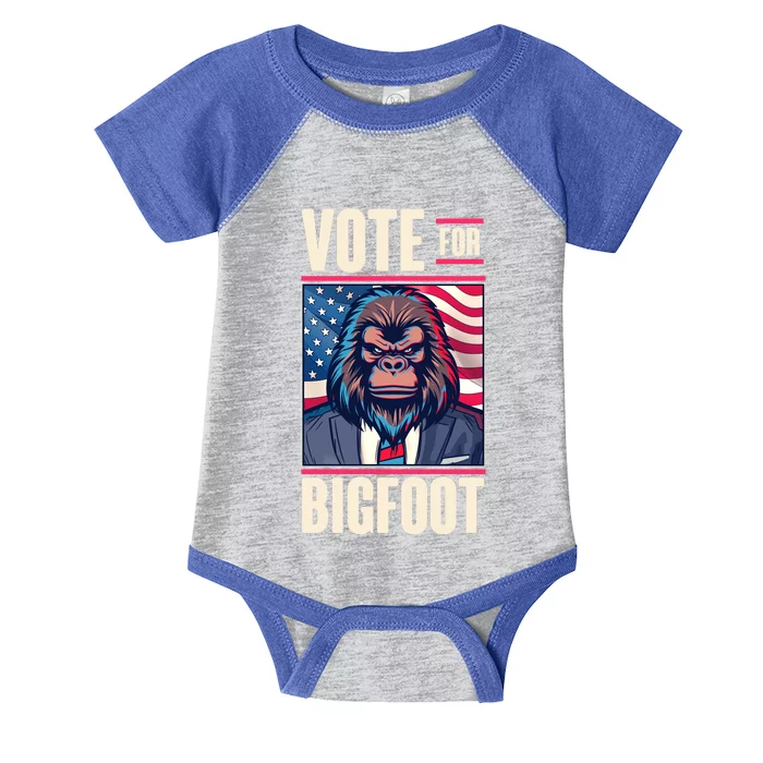 Funny Vote For Bigfoot 2024 Election Infant Baby Jersey Bodysuit