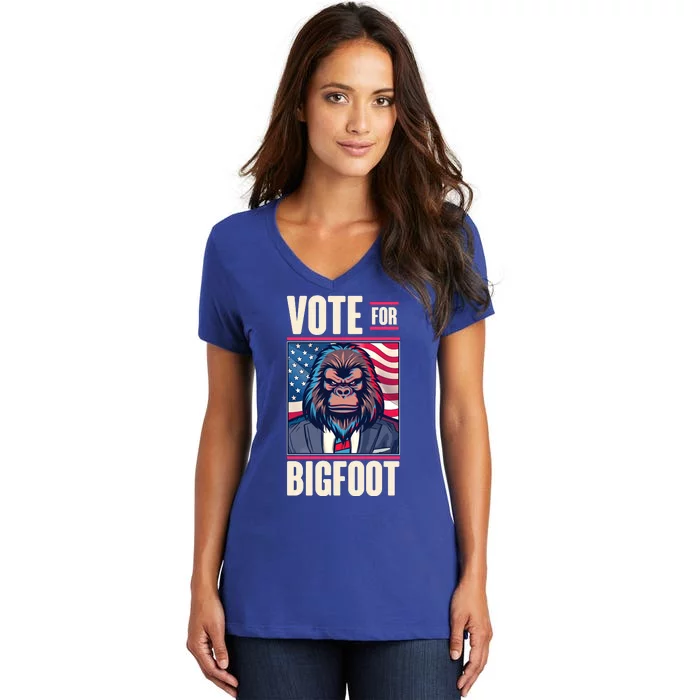 Funny Vote For Bigfoot 2024 Election Women's V-Neck T-Shirt