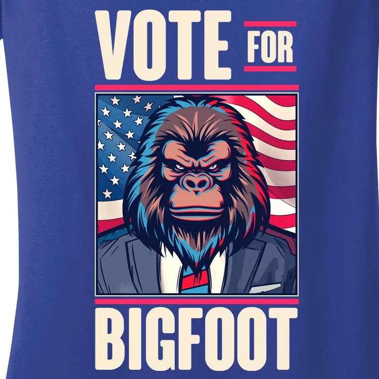 Funny Vote For Bigfoot 2024 Election Women's V-Neck T-Shirt