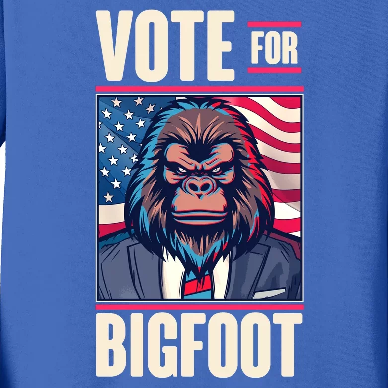 Funny Vote For Bigfoot 2024 Election Kids Long Sleeve Shirt