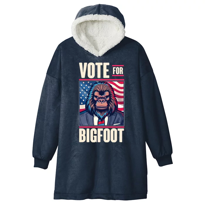 Funny Vote For Bigfoot 2024 Election Hooded Wearable Blanket