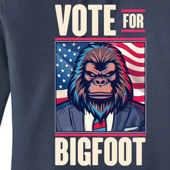 Funny Vote For Bigfoot 2024 Election Women's Pullover Hoodie