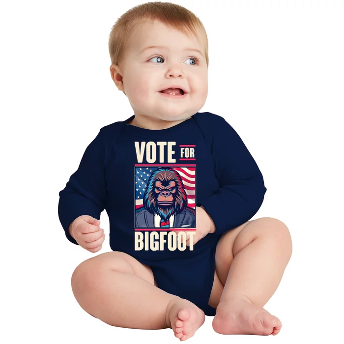 Funny Vote For Bigfoot 2024 Election Baby Long Sleeve Bodysuit