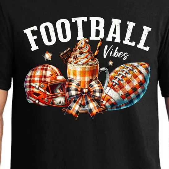 Football Vibes Fall Plaid Coquette Bow Fall Pajama Set