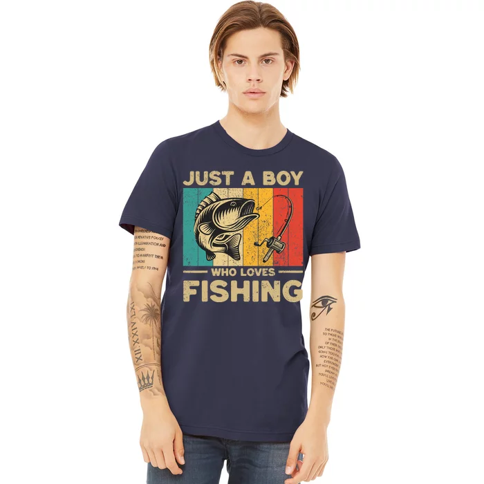 Funny Vintage Fishing Jokes Boy Fisherman Bass Fish Premium T-Shirt