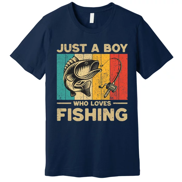 Funny Vintage Fishing Jokes Boy Fisherman Bass Fish Premium T-Shirt