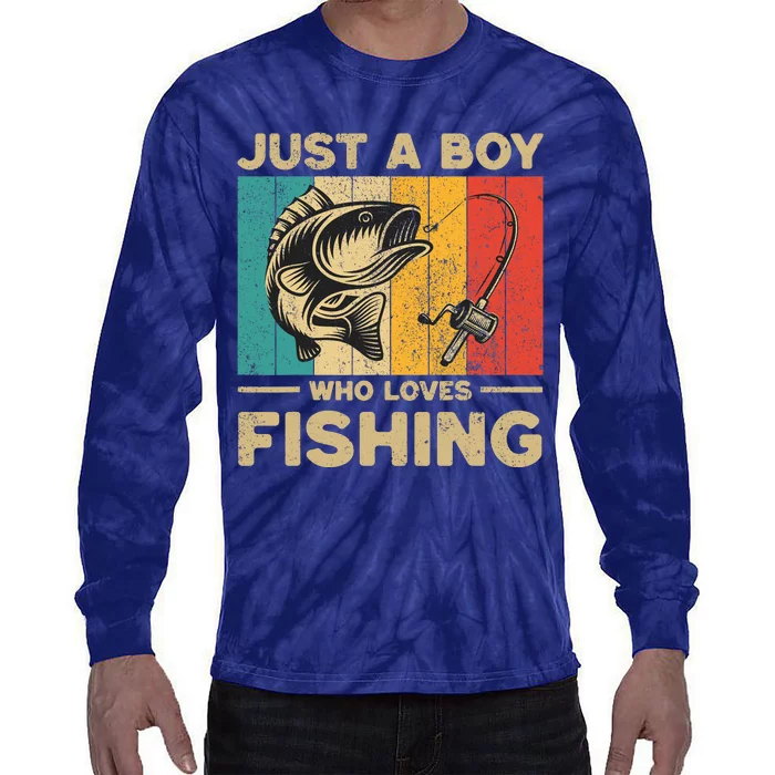 Funny Vintage Fishing Jokes Boy Fisherman Bass Fish Tie-Dye Long Sleeve Shirt