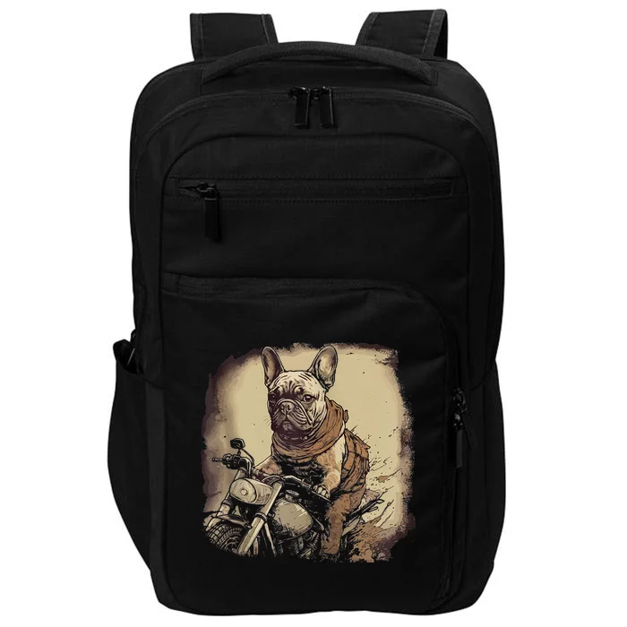 Funny Vintage French Bulldog Biker French Bulldog Motorcycle Zip Hoodie Impact Tech Backpack