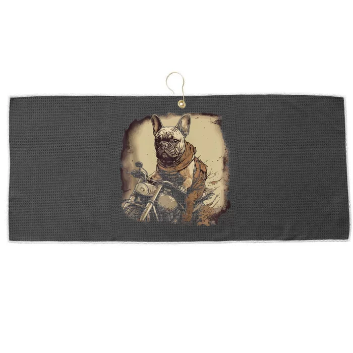 Funny Vintage French Bulldog Biker French Bulldog Motorcycle Zip Hoodie Large Microfiber Waffle Golf Towel